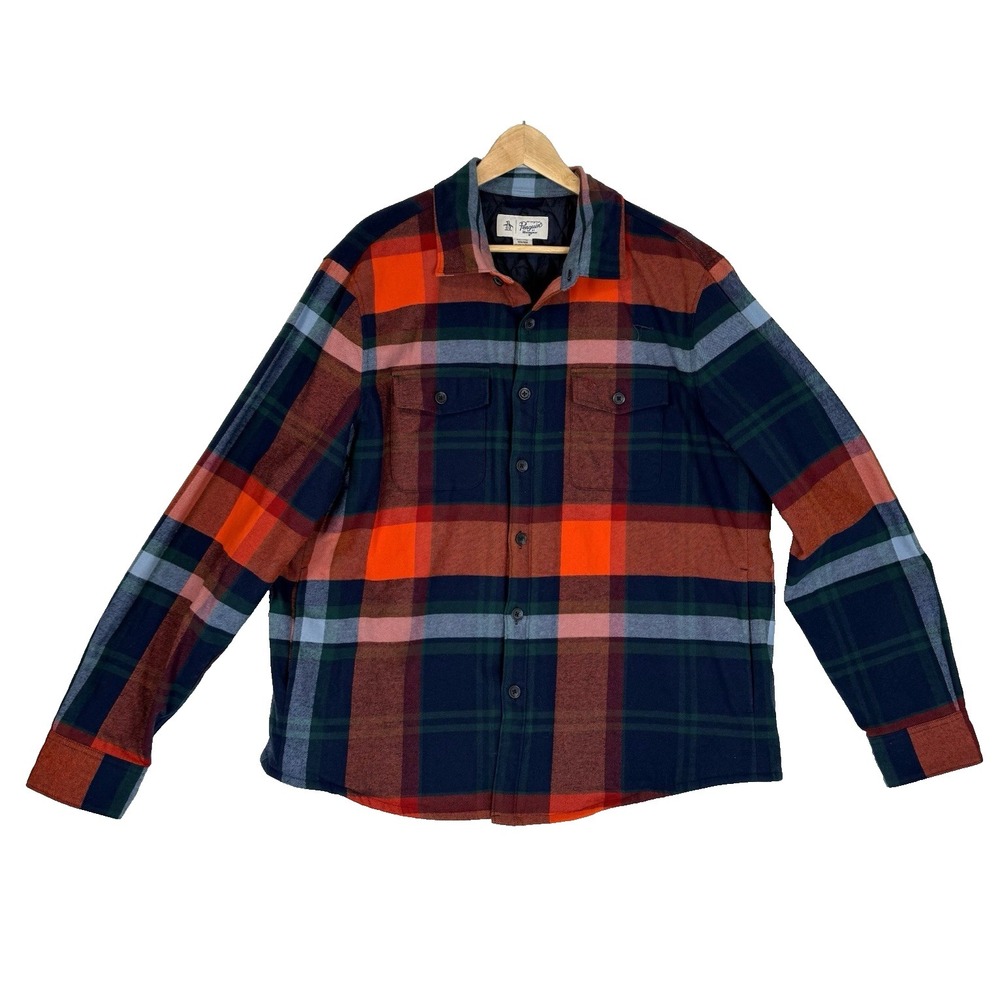 Penguin Flannel‎ Mens Shirt Jacket XXL Red/Blue/Green Plaid Quilt Lining SHACKET